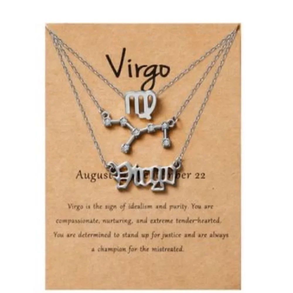 PANTIDE 3Pcs Virgo Zodiac Layer Necklaces Retro Silver Plated(Silver) NWT & bag